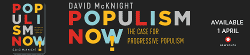 Image. Advertisement: Populism Now by David McKnight