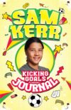 Cover image of Sam Kerr Kicking Goals Journal, featuring a photo of Sam Kerr in the centre and various small drawings, such as lightning bolts and shooting stars, around