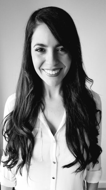 a black and white portrait of Cassandra Di Bello