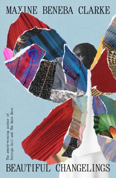 The book cover for Beautiful Changelings, which features a collage art butterfly against a blue background.