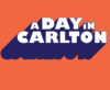 'A Day in Carlton' logo, with blue lettering on orange background.