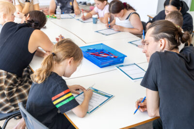 Young people enjoying a creative writing workshop at Story Factory Bidwill. Photo by Julie Collins